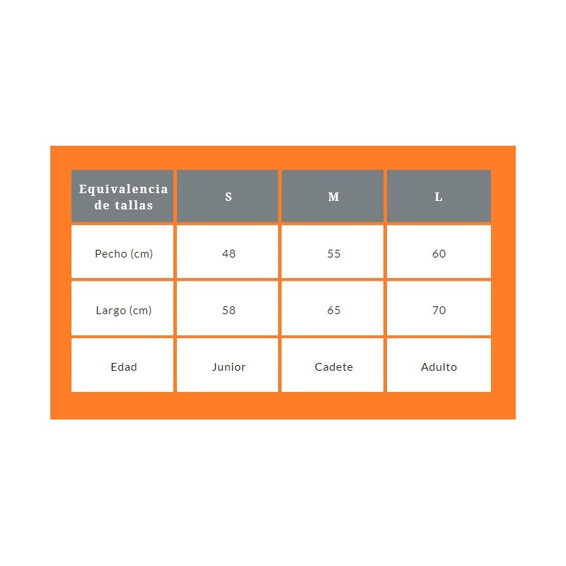 Tallas de petos de entrenamiento